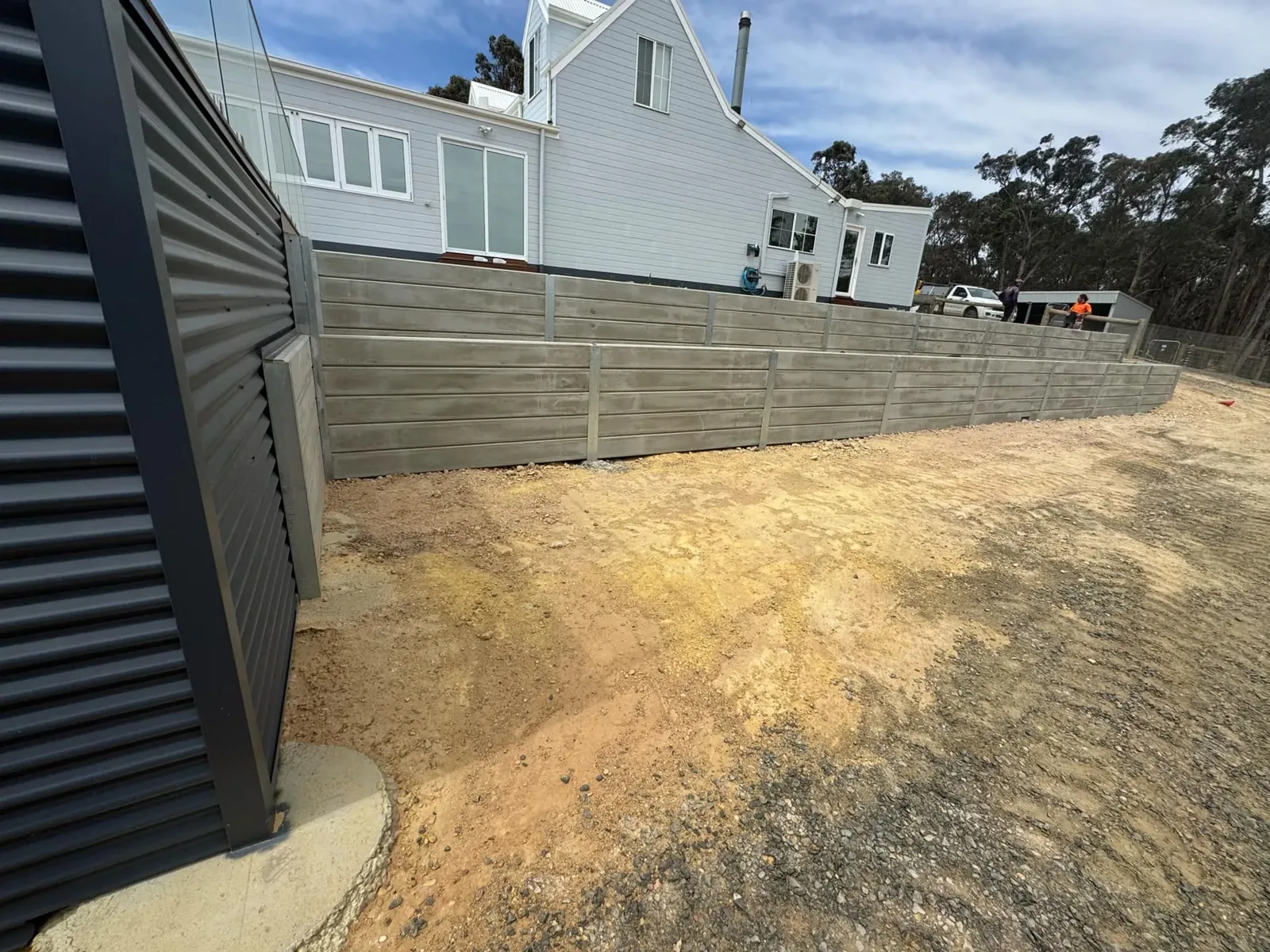 Modern concrete sleeper retaining wall